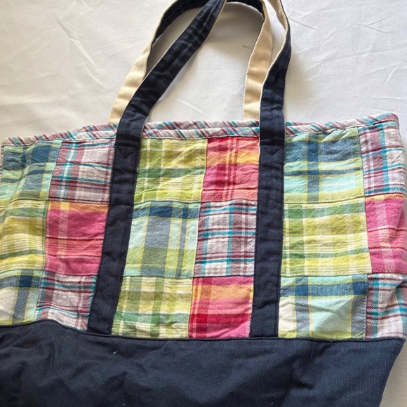 Indian Madras Plaid Cotton Patchwork Tote Bag 15"x6"x8" - Picture 5 of 13